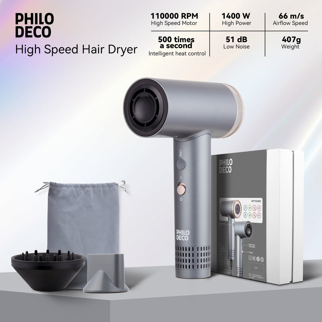 PhiloDeco Hair Dryer with Diffuser, 500 Million Negative Ionic Hair Dryer, Professional Hair Dryer 110000RPM Blow Dryer, Fast Drying High-Speed Hair Dryer for Women Men
