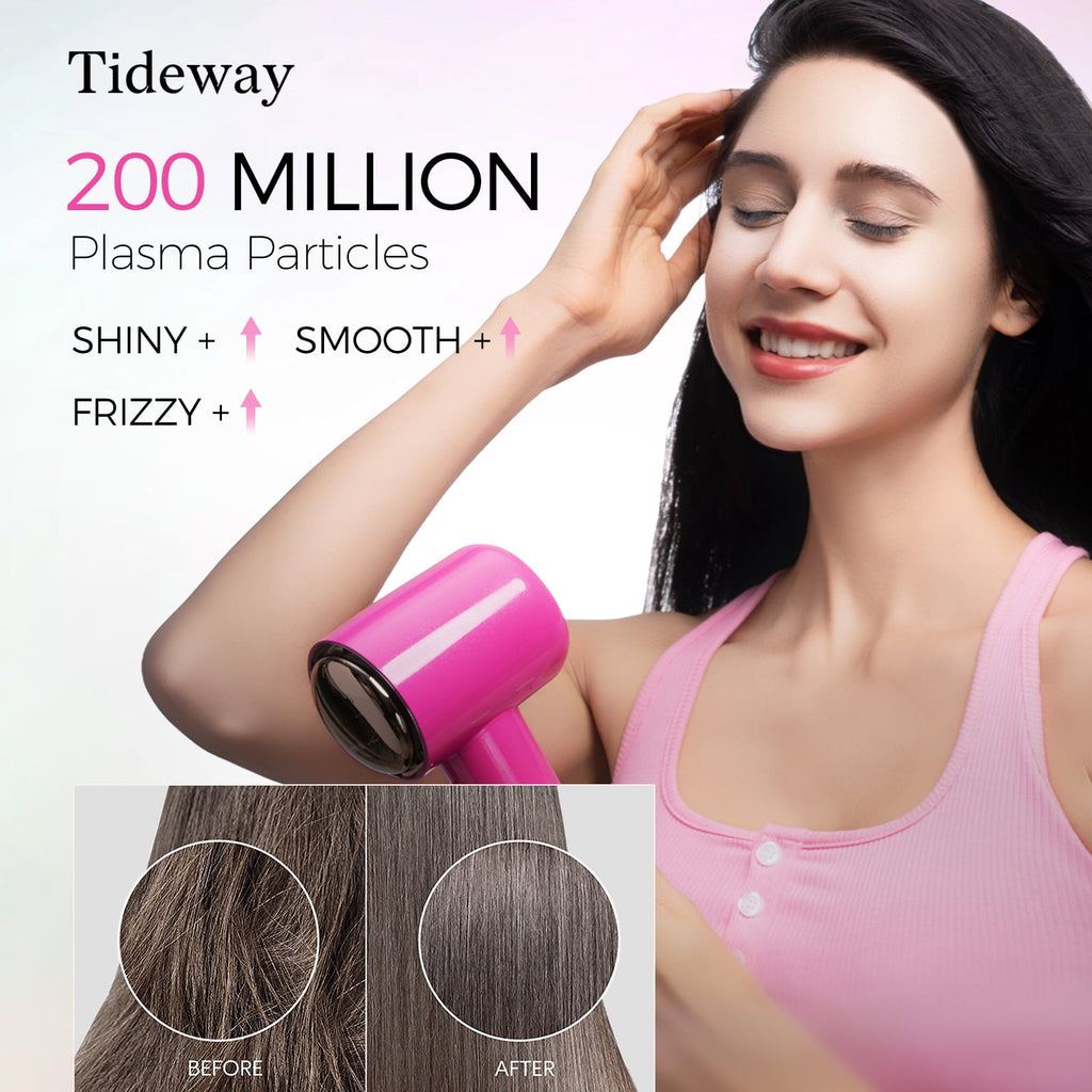 Tideway H11 Hair Dryer with Diffuser, High-Speed 110,000 RPM Brushless Motor, Plasma Tech, Smart Temp Control, Lightweight, Pink