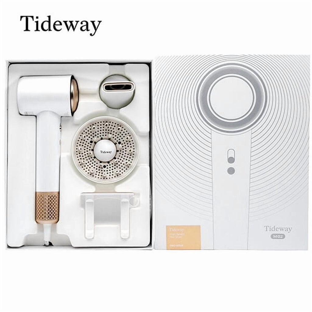 Tideway M02 High-Speed Hair Dryer with Diffuser, 110,000 RPM Brushless Motor, Ionic Care, 4 Heat Settings, Smart Thermo Control, Gold