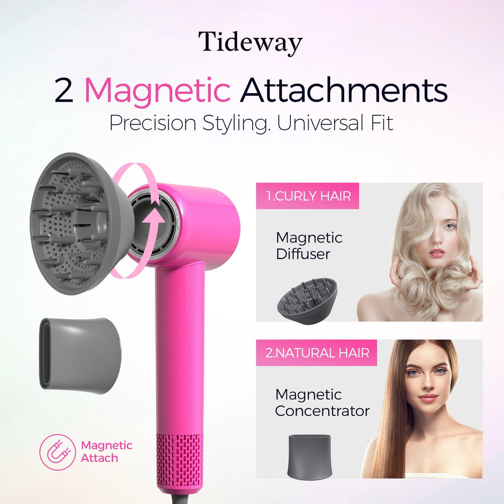 Tideway H11 Hair Dryer with Diffuser, High-Speed 110,000 RPM Brushless Motor, Plasma Tech, Smart Temp Control, Lightweight, Pink