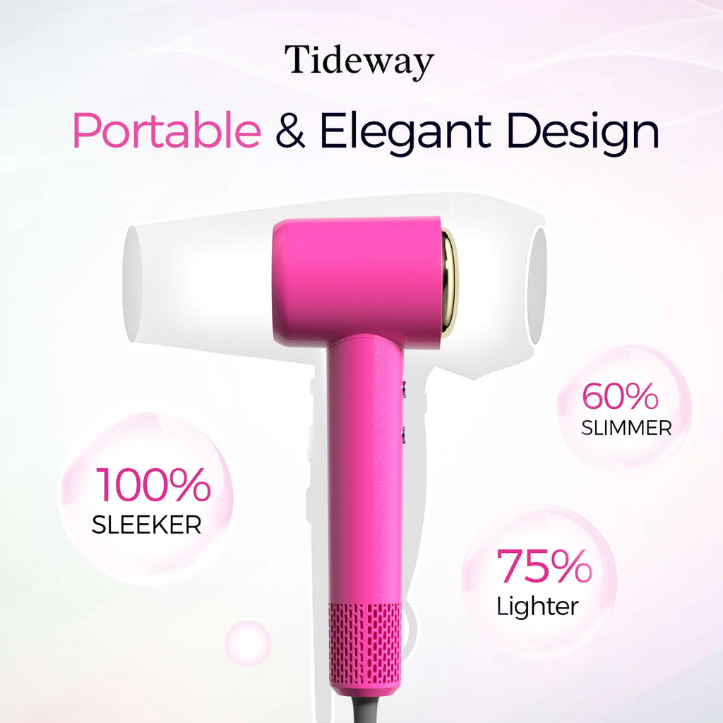 Tideway H11 Hair Dryer with Diffuser, High-Speed 110,000 RPM Brushless Motor, Plasma Tech, Smart Temp Control, Lightweight, Pink