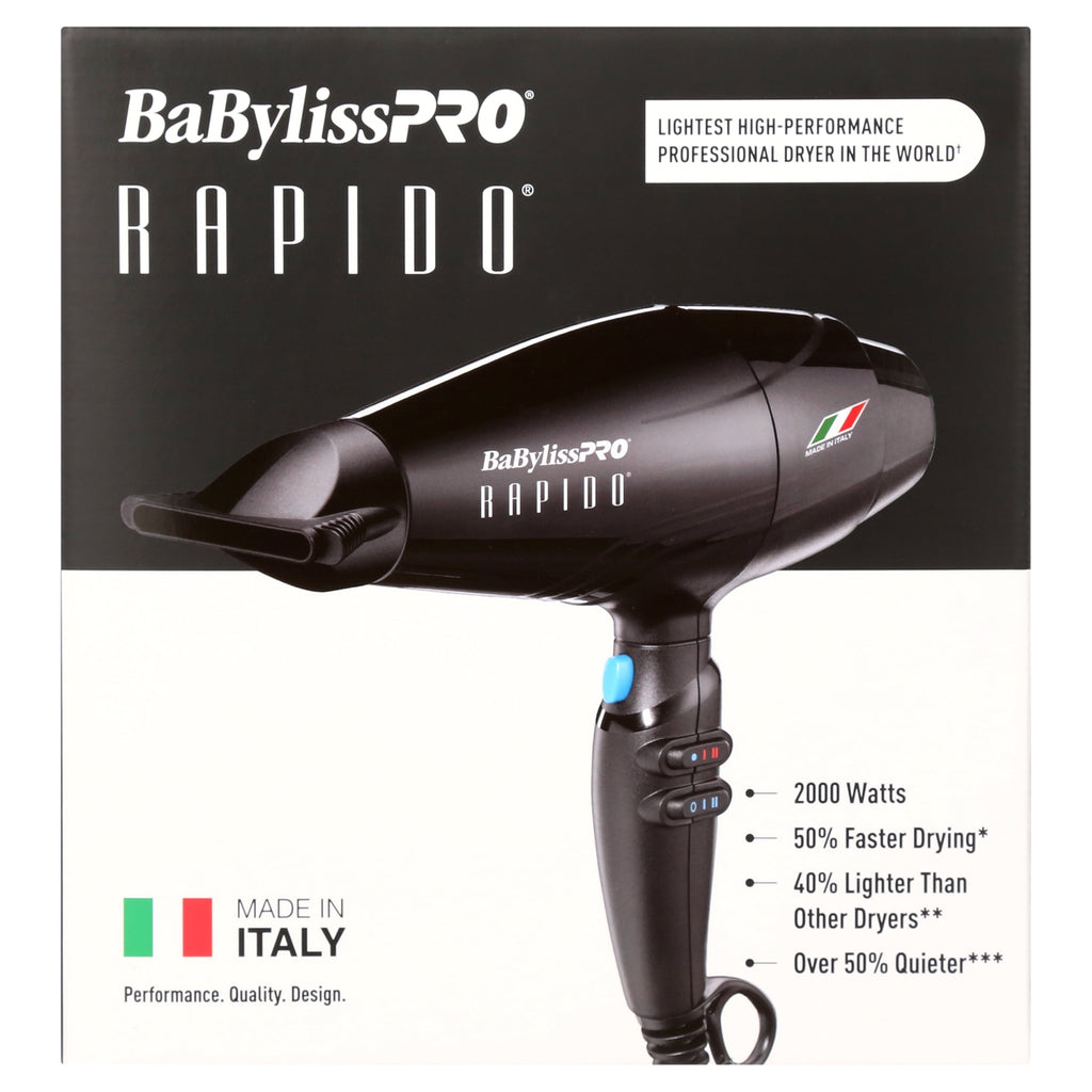 BaBylissPRO Rapido Professional Hair Dryer, Black, Made in Italy