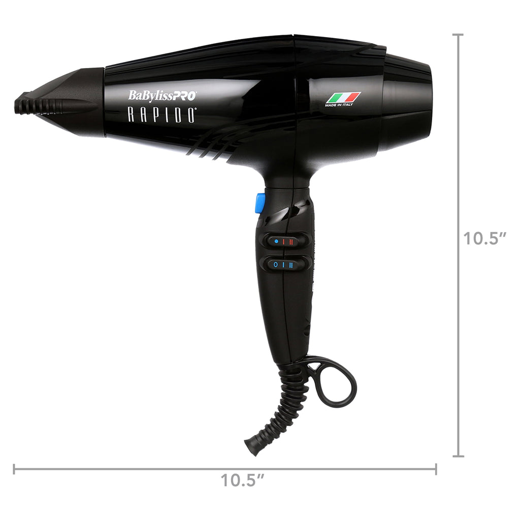 BaBylissPRO Rapido Professional Hair Dryer, Black, Made in Italy