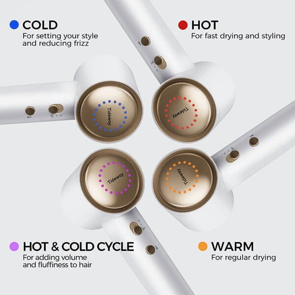 Tideway M02 High-Speed Hair Dryer with Diffuser, 110,000 RPM Brushless Motor, Ionic Care, 4 Heat Settings, Smart Thermo Control, Gold