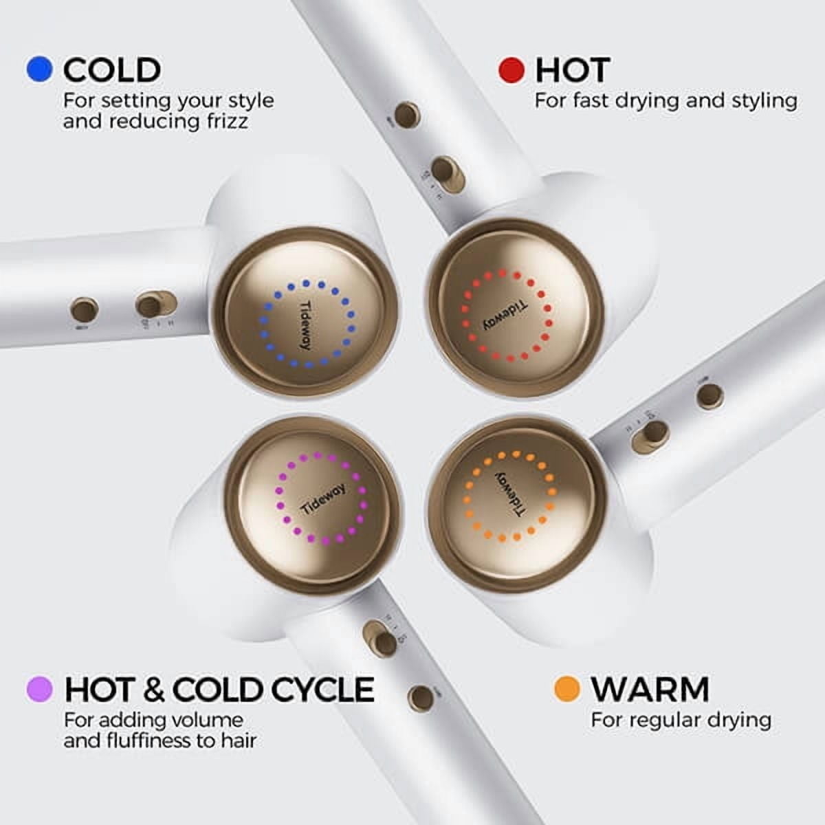 Tideway M02 High-Speed Hair Dryer with Diffuser, 110,000 RPM Brushless Motor, Ionic Care, 4 Heat Settings, Smart Thermo Control, Gold