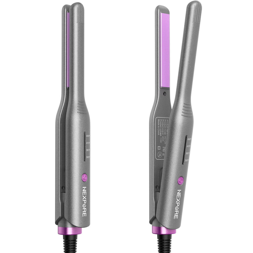 NEXPURE 1/2" Flat Iron Hair Straightener & Curler, 2 in 1 Ceramic Mini Straightener, Travel Iron, 30s Fast Heat Up, Purple