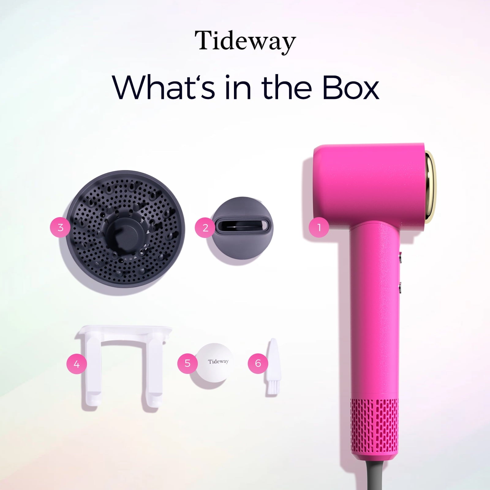 Tideway H11 Hair Dryer with Diffuser, High-Speed 110,000 RPM Brushless Motor, Plasma Tech, Smart Temp Control, Lightweight, Pink