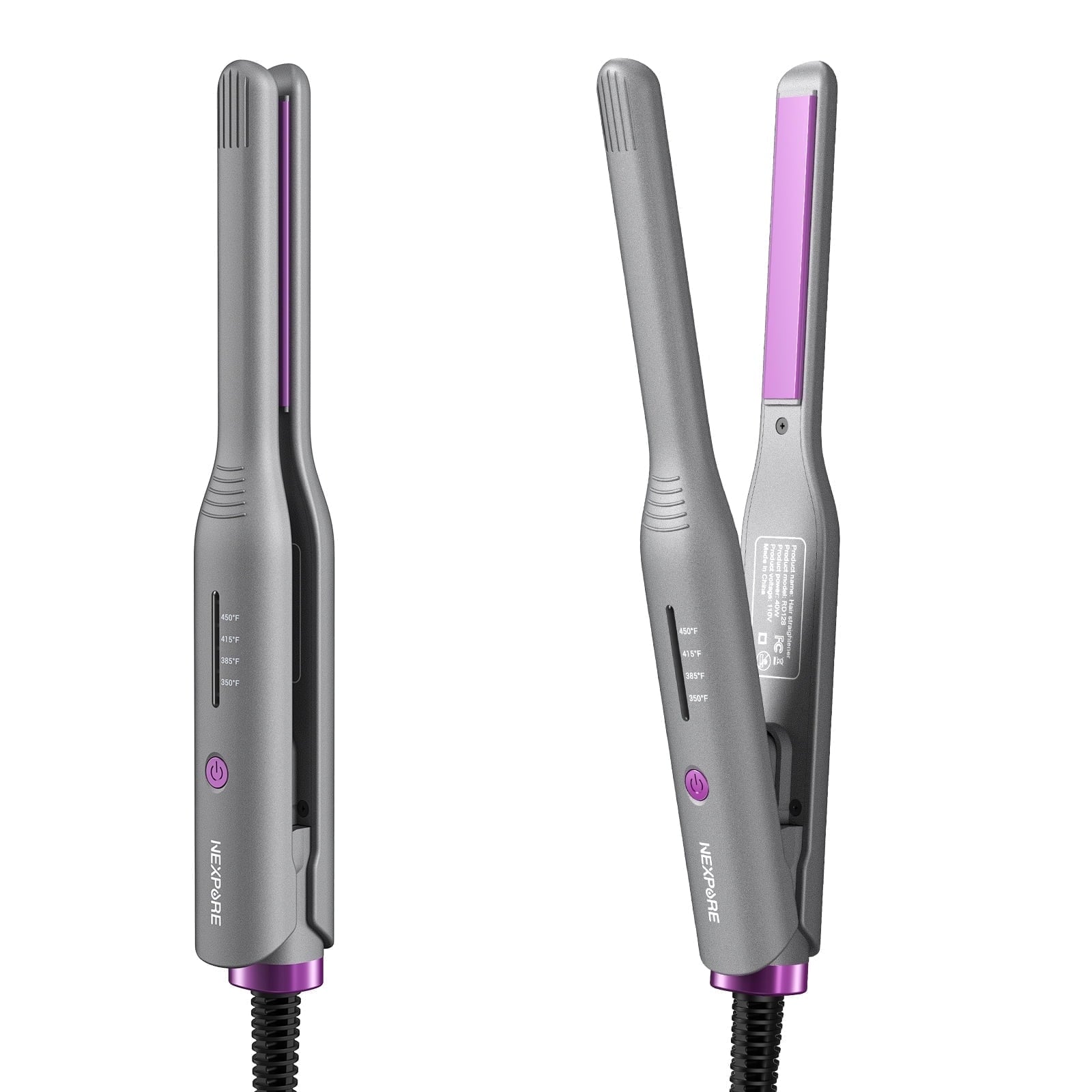 NEXPURE 1/2" Flat Iron Hair Straightener & Curler, 2 in 1 Ceramic Mini Straightener, Travel Iron, 30s Fast Heat Up, Purple
