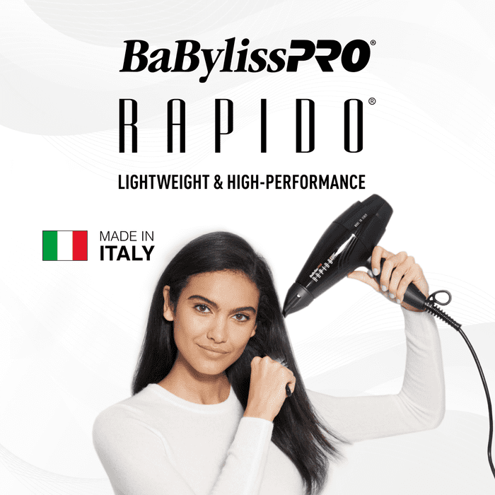 BaBylissPRO Rapido Professional Hair Dryer, Black, Made in Italy
