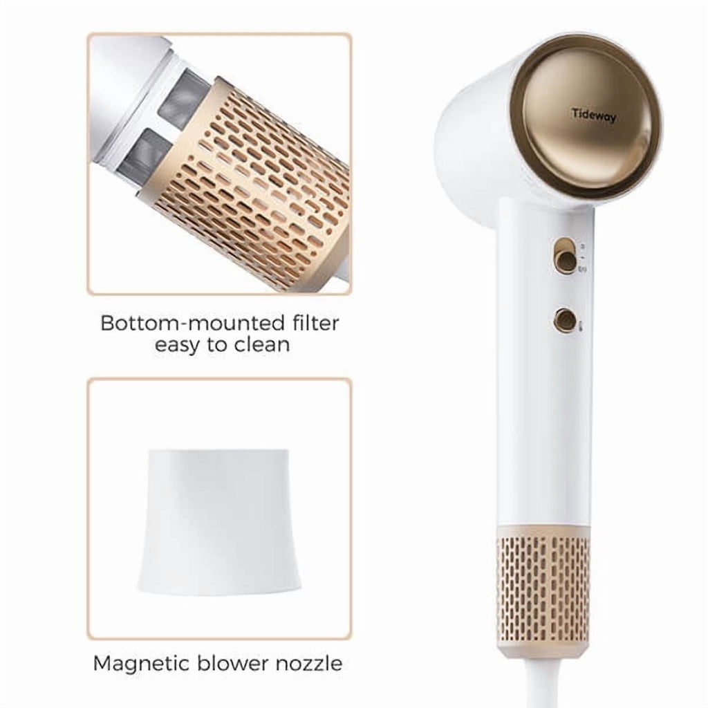 Tideway M02 High-Speed Hair Dryer with Diffuser, 110,000 RPM Brushless Motor, Ionic Care, 4 Heat Settings, Smart Thermo Control, Gold