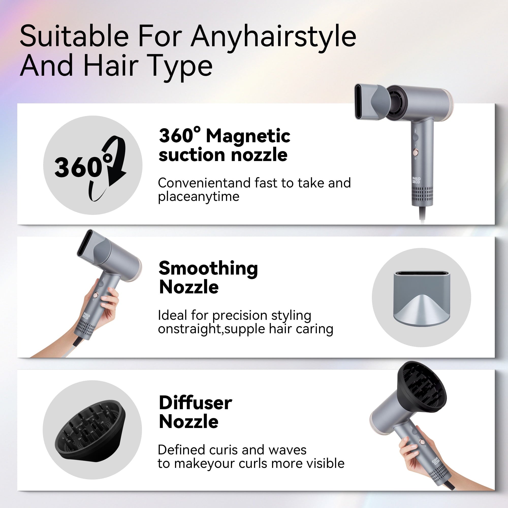 PhiloDeco Hair Dryer with Diffuser, 500 Million Negative Ionic Hair Dryer, Professional Hair Dryer 110000RPM Blow Dryer, Fast Drying High-Speed Hair Dryer for Women Men